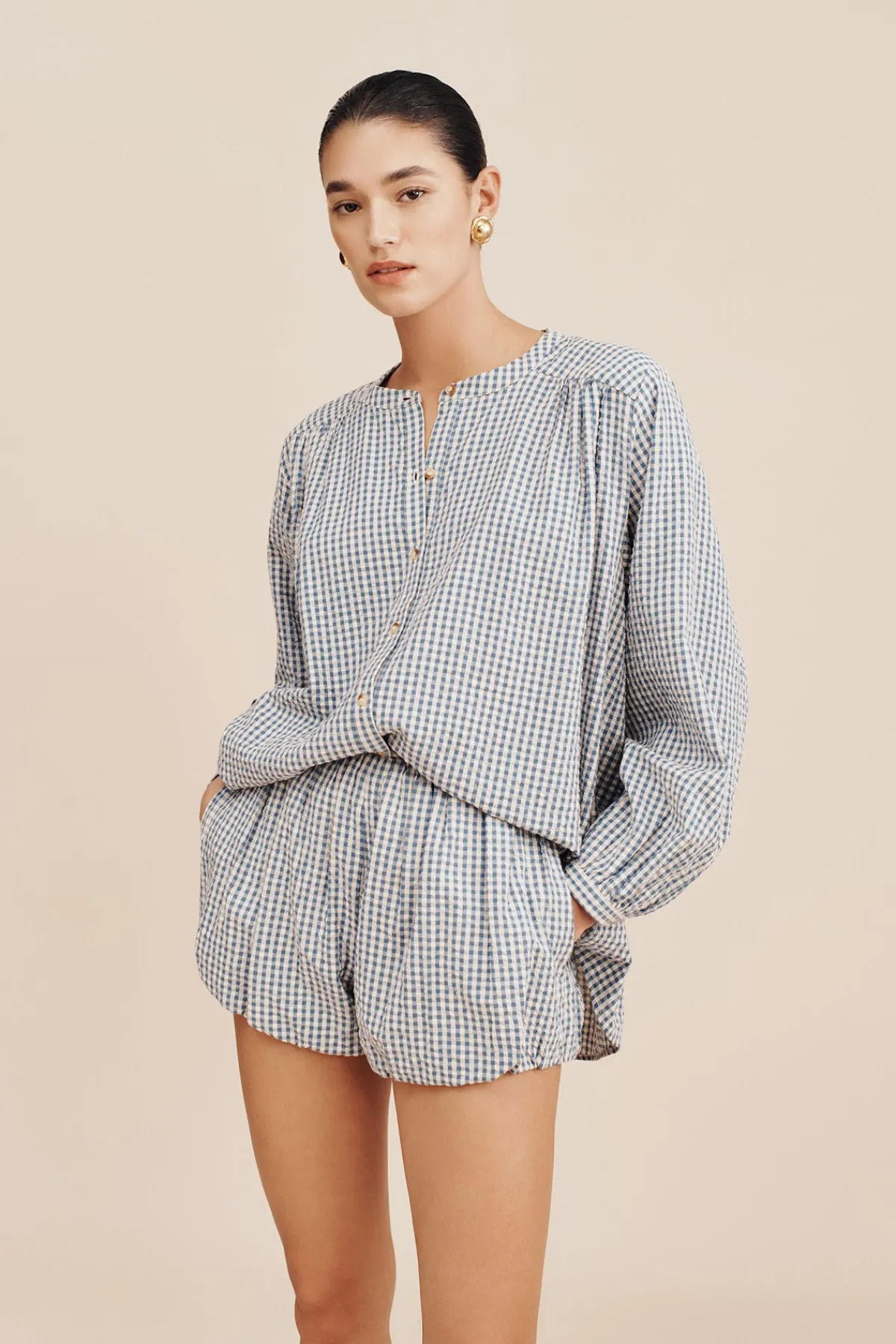 MIRA SHIRT - BLUE GINGHAM | POSSE Best Sale