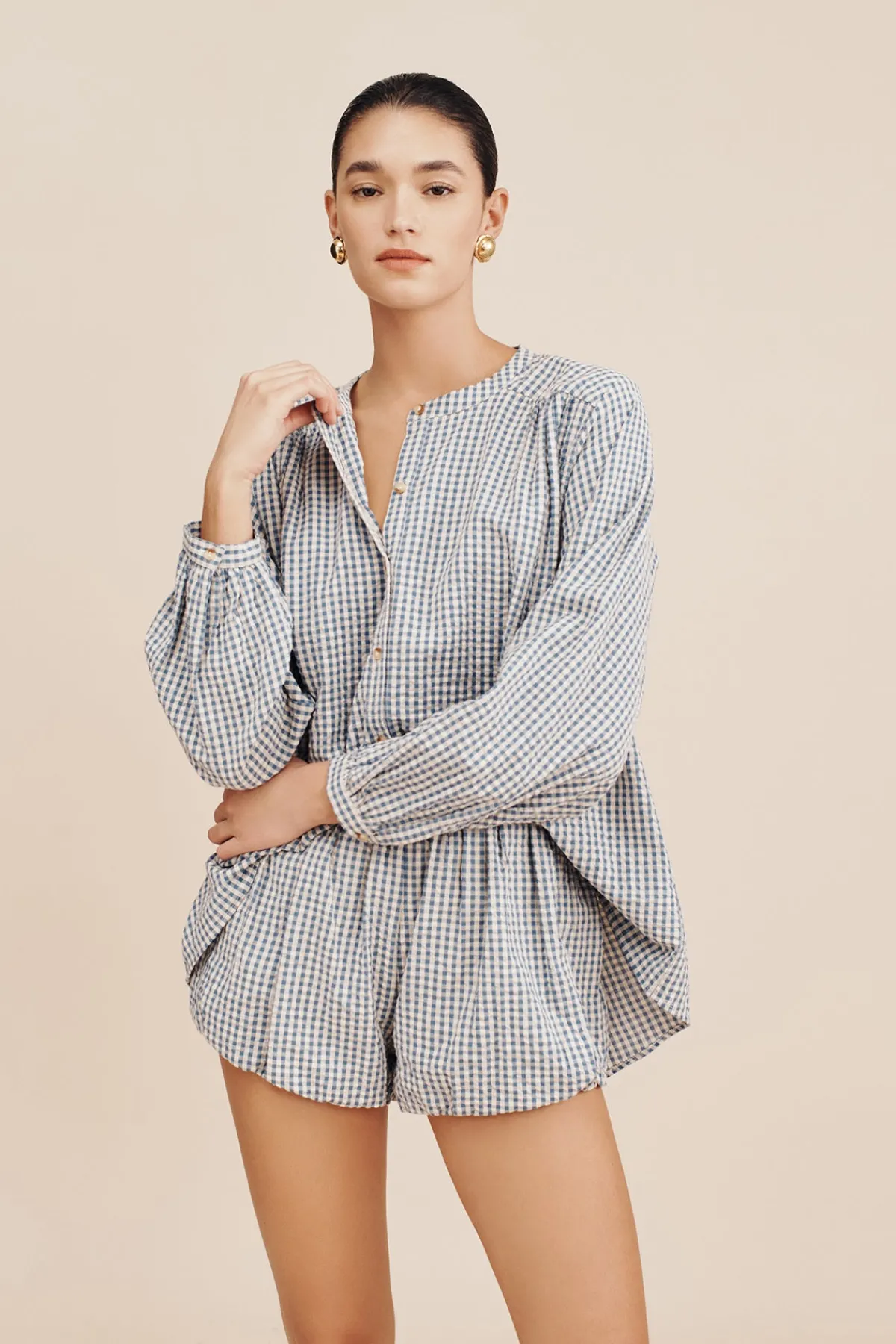 MIRA SHIRT - BLUE GINGHAM | POSSE Best Sale
