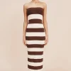 THEO STRAPLESS DRESS - CHOCOLATE STRIPE | POSSE Online