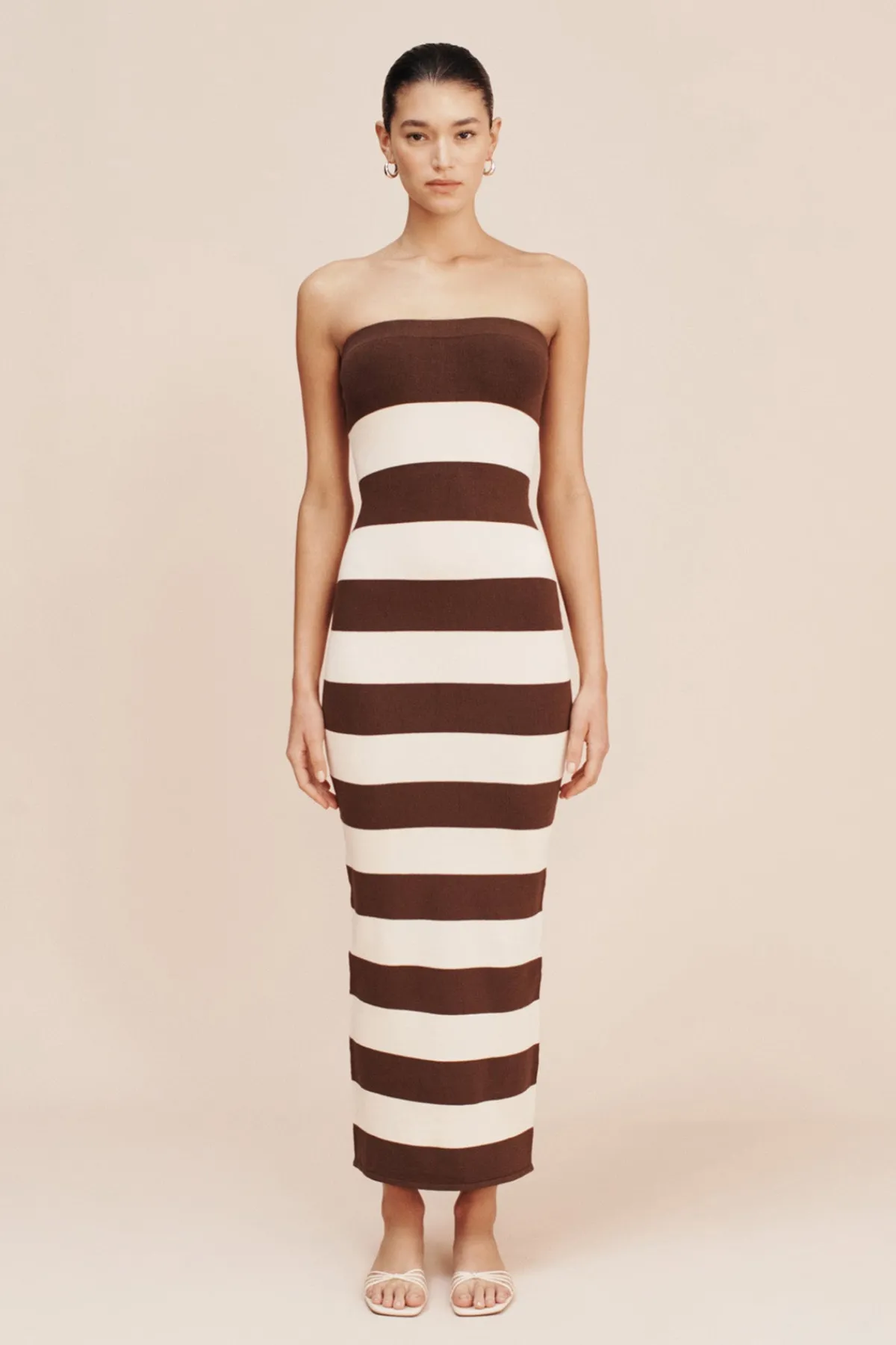 THEO STRAPLESS DRESS - CHOCOLATE STRIPE | POSSE Online
