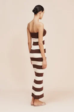 THEO STRAPLESS DRESS - CHOCOLATE STRIPE | POSSE Online