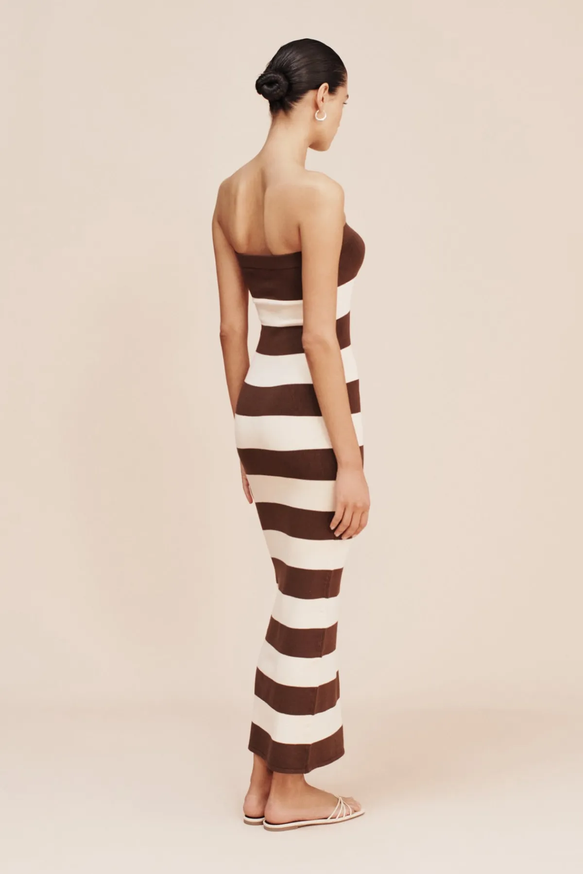 THEO STRAPLESS DRESS - CHOCOLATE STRIPE | POSSE Online